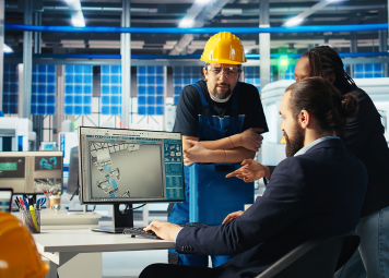 Team or engineer with clipboard doing a building walkthrough