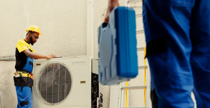 Split AC indoor unit being cleaned and serviced by Eagles Crew technician Deira Dubai