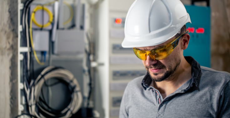 Hero or featured image of a technician inspecting an electrical panel Alt: MEP maintenance inspection Deira Dubai commercial building Eagles Crew