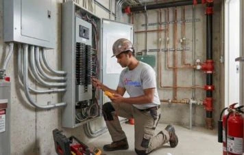 HVAC technician inspecting air-conditioning equipment in Dubai